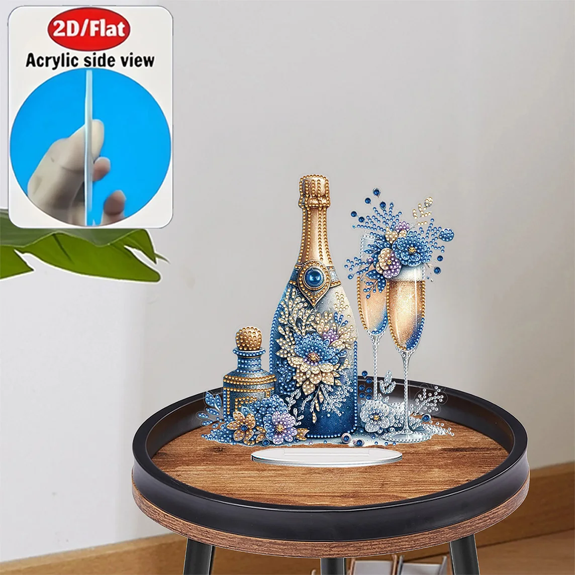 2D / Flat 1pc Blue Champagne Acrylic Welcome Plaque Diamond Painting Desktop Ornament Set, Shiny Wall Decor, Holiday Gift