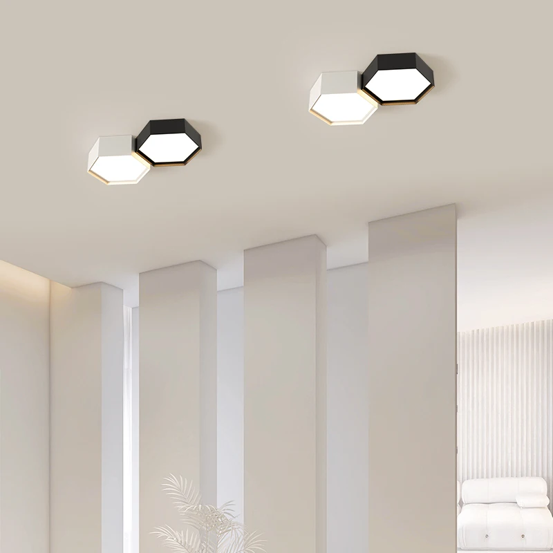 Luz de techo LED blanca y negra para sala de estar, dormitorio, cocina, pasillo, candelabro, luces de decoración del hogar, lámpara de punto de diamante creativo