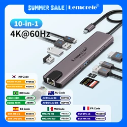 Lemorele 10 in 1 USB C HUB Docking Station Type C Adapter 4K@60Hz HDMI 100W PD RJ45 1000Mbps Ethernet SD/TF Slot for Mac Laptop