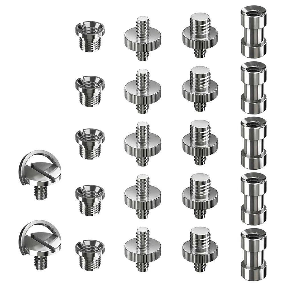 

22Pcs Camera Screw Adapter Set Silvery Durable Multi Functional Threaded Converter Screws for Tripod Monopod Lens Plates
