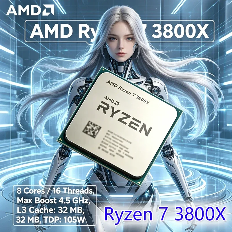 CPU AMD Ryzen 7 3800X, R7 3800X, 3.9GHz--4.5GHz, 7NM, L3=32M, 100-000000025, 105W, 8 Núcleos, 16 Subprocesos, Procesador de CPU, Socket AM4