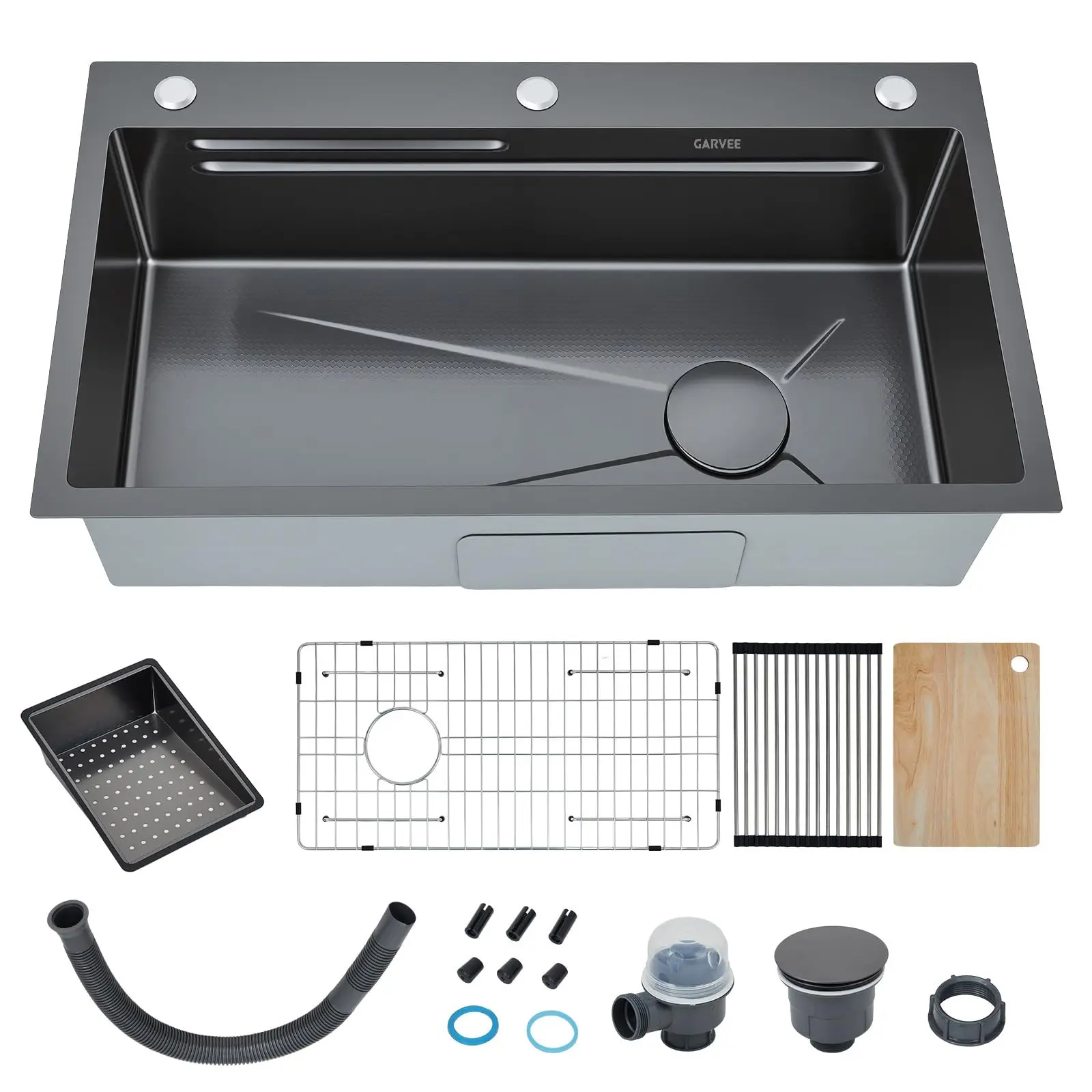 32 in Undermount Workstation Kitchen Sink, Stainless Single Bowl