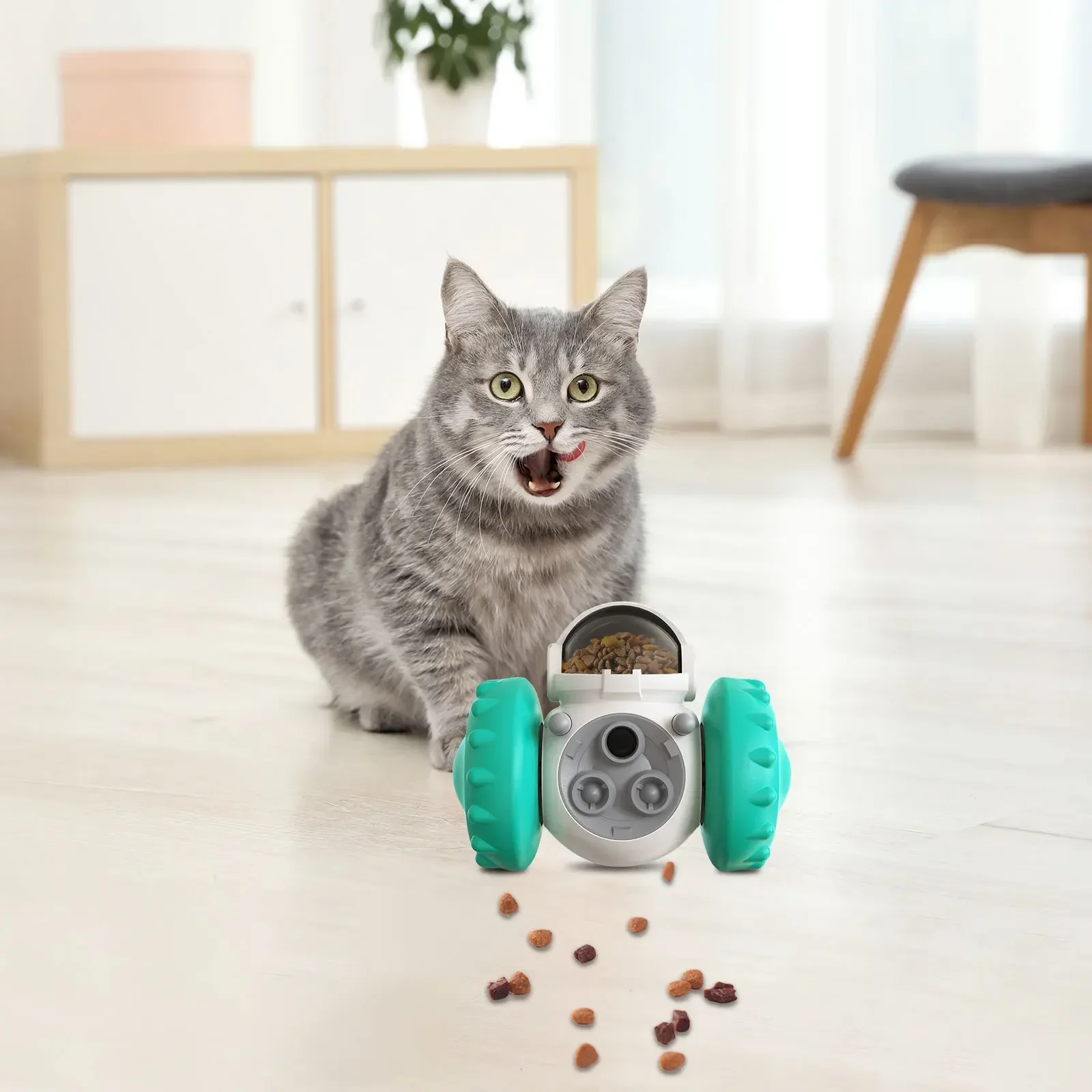 Cat Toy with 360° Rotating Design, Interactive Food Dispensing Wheel, Durable PEGT & ABS Material, Fun for Multiple Cats
