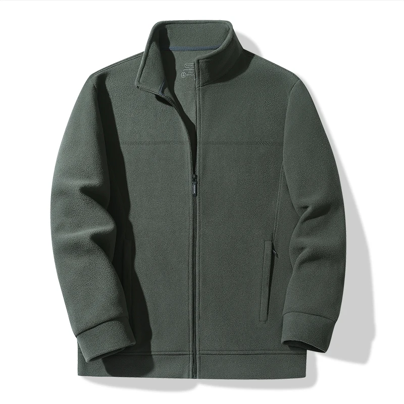 Kurtka męska na jesień i zimę z wysokim kołnierzem, ocieplana polarem, luźna, sportowa, outdoorowa, codzienna, odporna na zimno i wiatr.