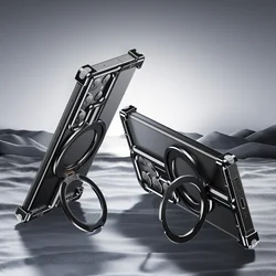 For Samsung Galaxy S23 S24 S25 Ultra S24Plus Case Magnetic Rimless Metal Aluminum Alloy Bumper 360° Rotate Stand Shockproof Case