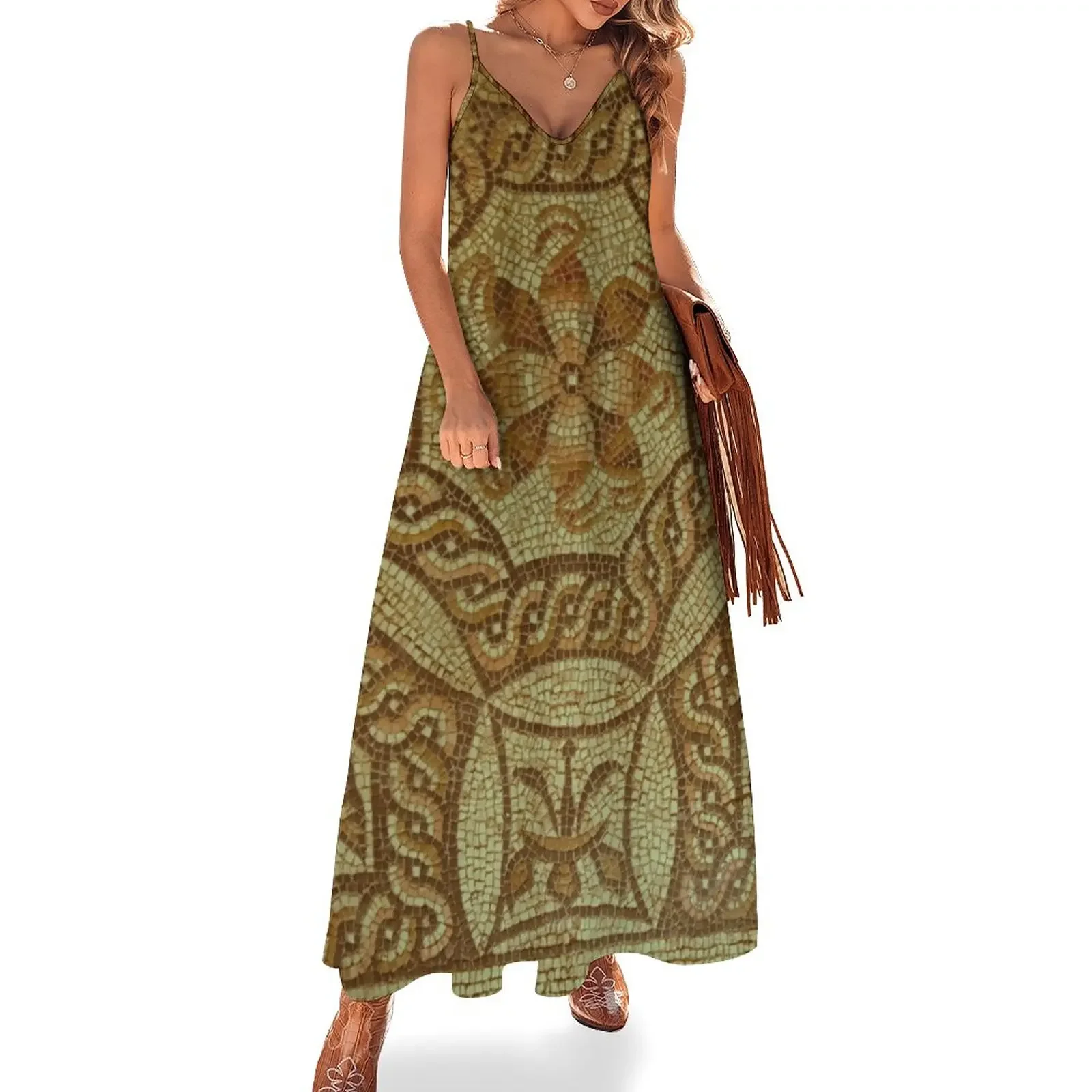 Ancient Roman mosaic flooring Sleeveless Dress women dresses elegant and pretty women's dresses dresses korean style