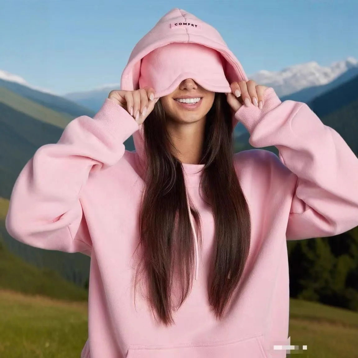 

2025 European and American Autumn and Winter New Built-in Eye Mask Hoodie Solid Color Pullover Long-sleeved Sweater Set