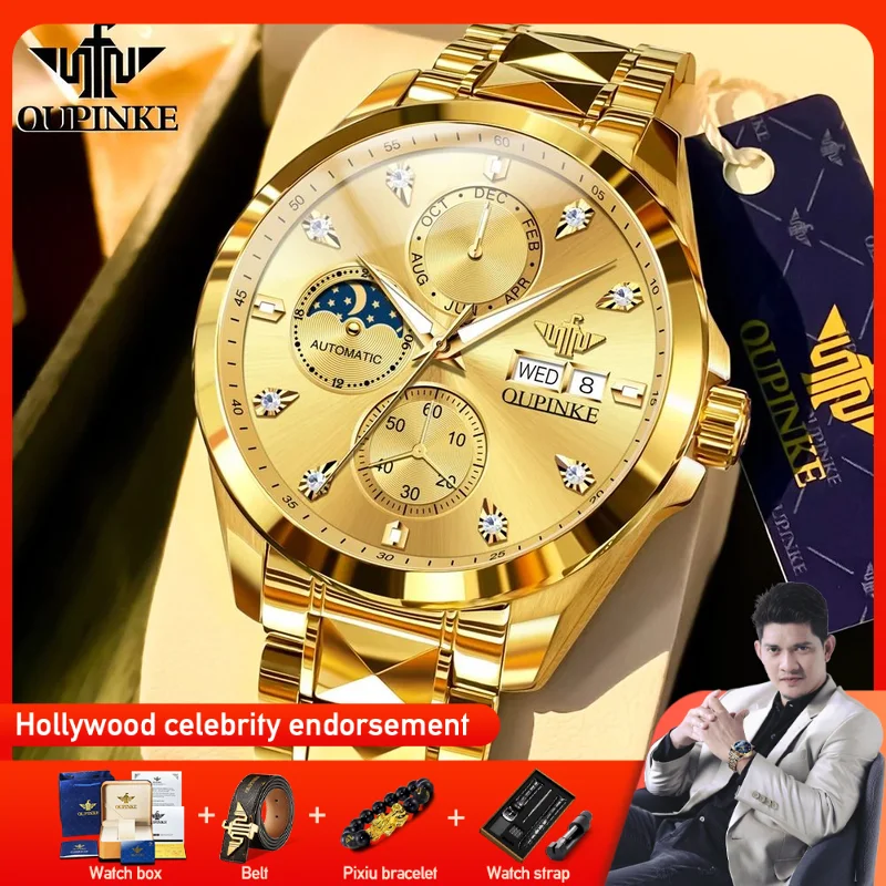 

﻿ OUPINKE 3298 Mens Watch Original Brand Automatic Mechanical Watch﻿ Multifunctional Chronograph Watch Moon Phase Watch For Men