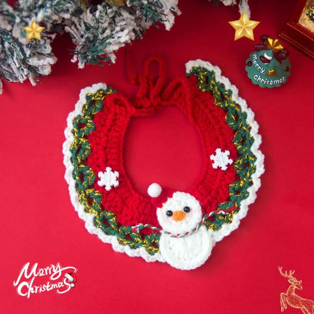 Cute Christmas Pet Collar Hand-knitted Cartoon Cat Necklace Safety Adjustable Pet Accessories Pet