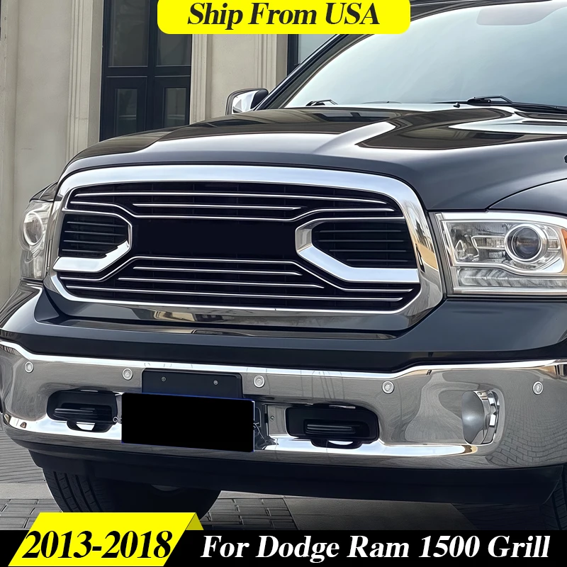 

Ship From USA Front Grille Fit For 2013-2018 Dodge Ram 1500 With Led Lights Chrome Grill