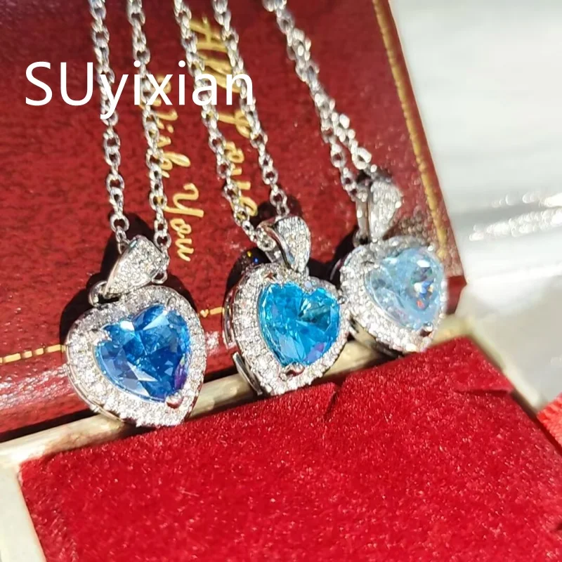 

925 sterling silver fashion light luxury ice flower cut love crystal zircon necklace birthday party anniversary gift gift
