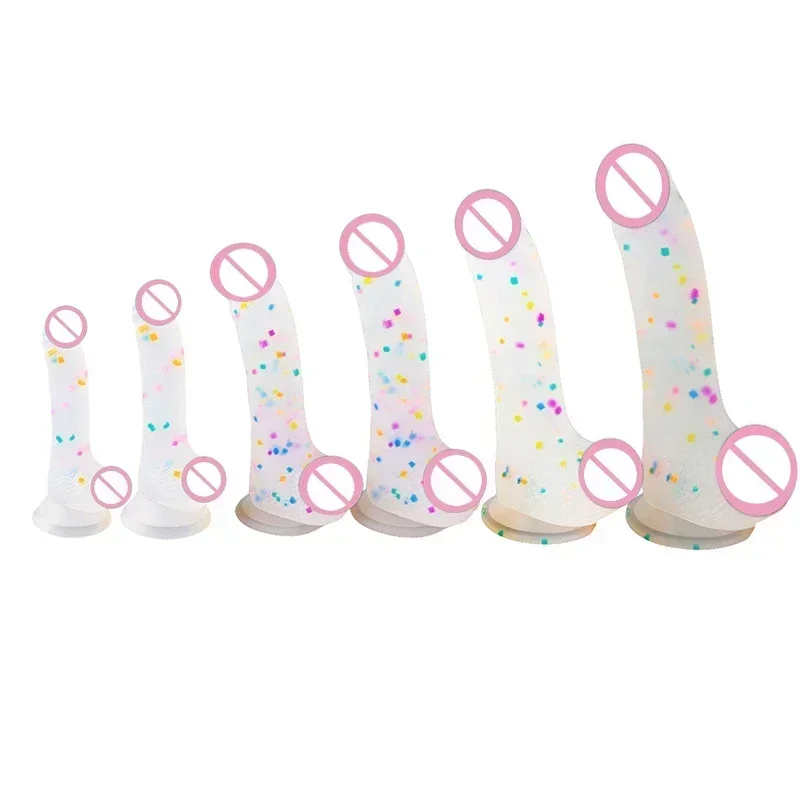 Confetti Dildo Realistic Clear Silicone Dildo, with Strong Suction Cup for Hands-Free Play, Realistic Penis for Women and Couple