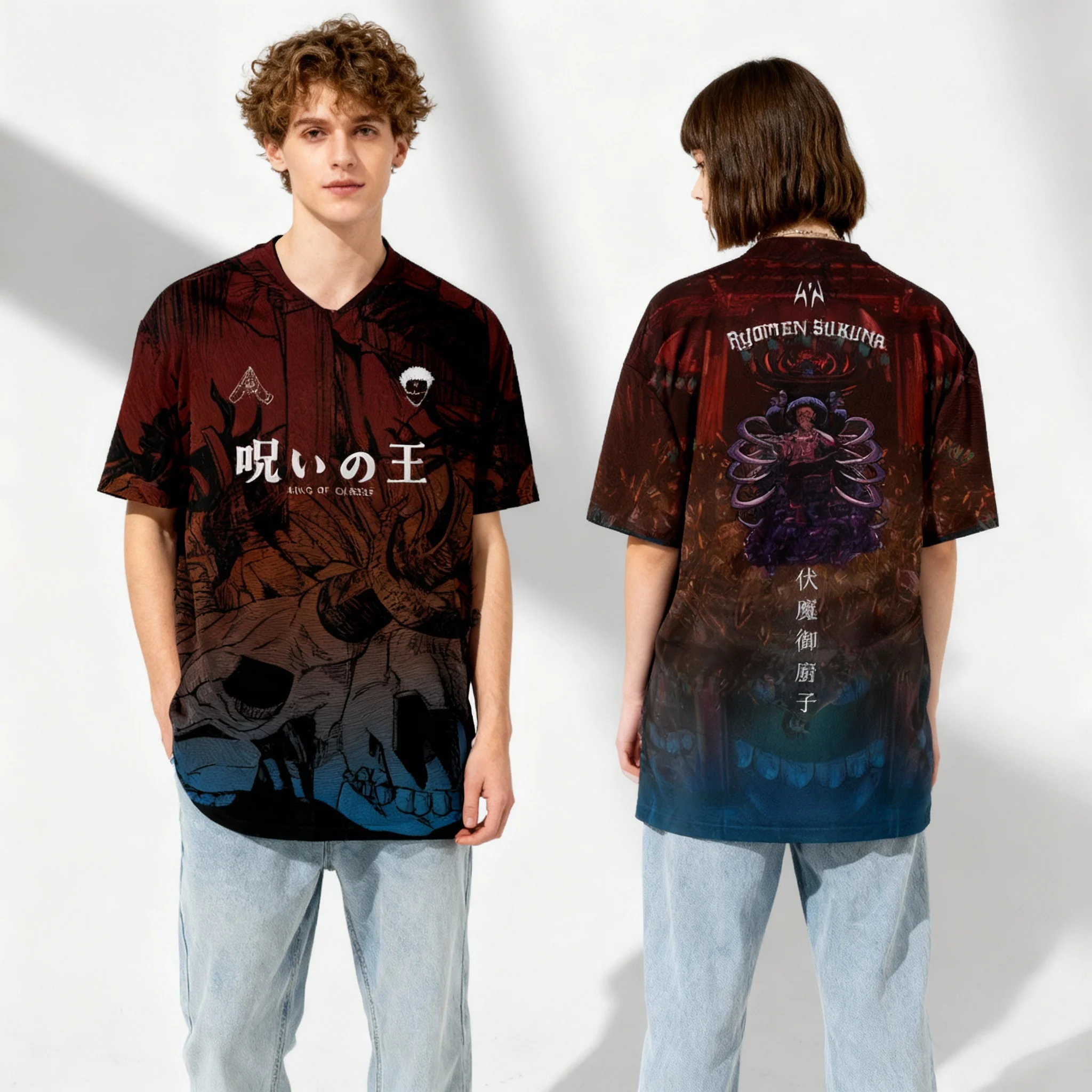 Bandai jujutsu batalha série camisa doce e legal americano rua verão camiseta oversized masculino e feminino adulto topo novo estilo