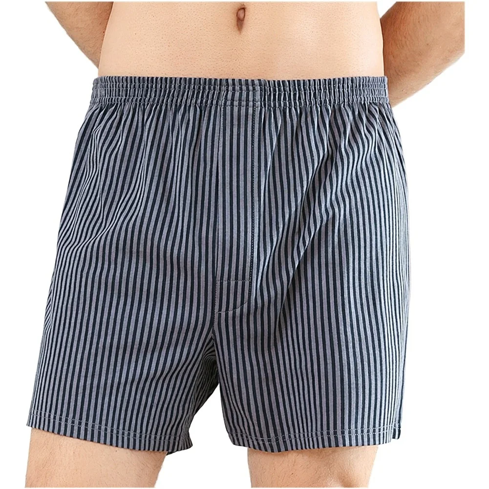 1pc Men Cotton Striped Sleepwear Breathable Comfortable Boxer Loose High Waist Pajama Shorts Summer Cooling Home Underwear