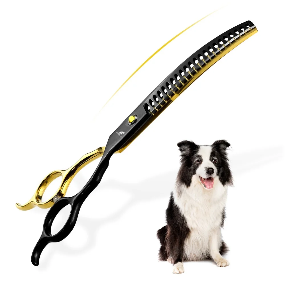 Tesoura de aliciamento japonesa inoxidável, 6.5 ", profissional, para animais de estimação, curvada, para aparador, dobrável, desbaste