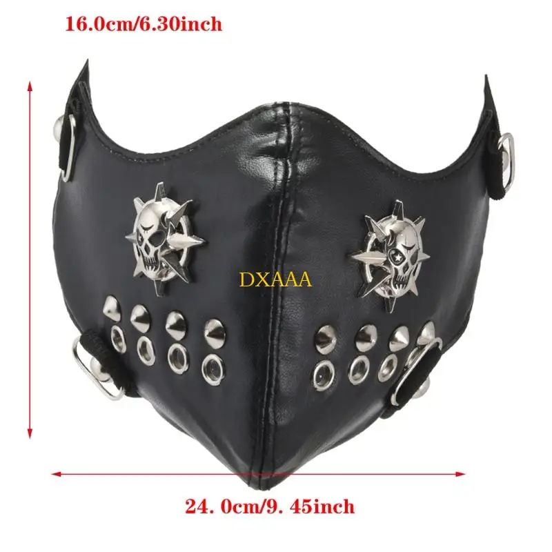 DXAA Rivet Spikes Leather Mask Cosplay Mask Motorcycle Biker Half Face Mask Anti Dust Sports Mask Masquerades Mask Women Men
