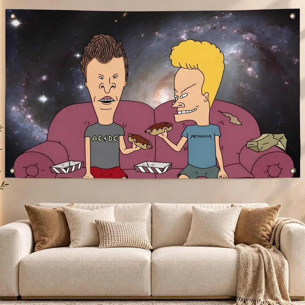 Funny Animation Beavis and Butt-Head Flags Aesthetic Wall Hanging Flag Banner Bedroom Living Room Home Decor Large HD