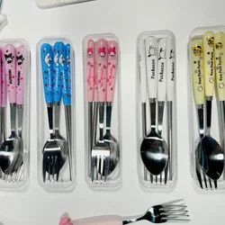 Sanrio Hello Kitty Kuromi Cinnamoroll Pachacco Travel Portable Cutlery Set Fork Spoon Student Dinnerware Sets Kitchen Tableware