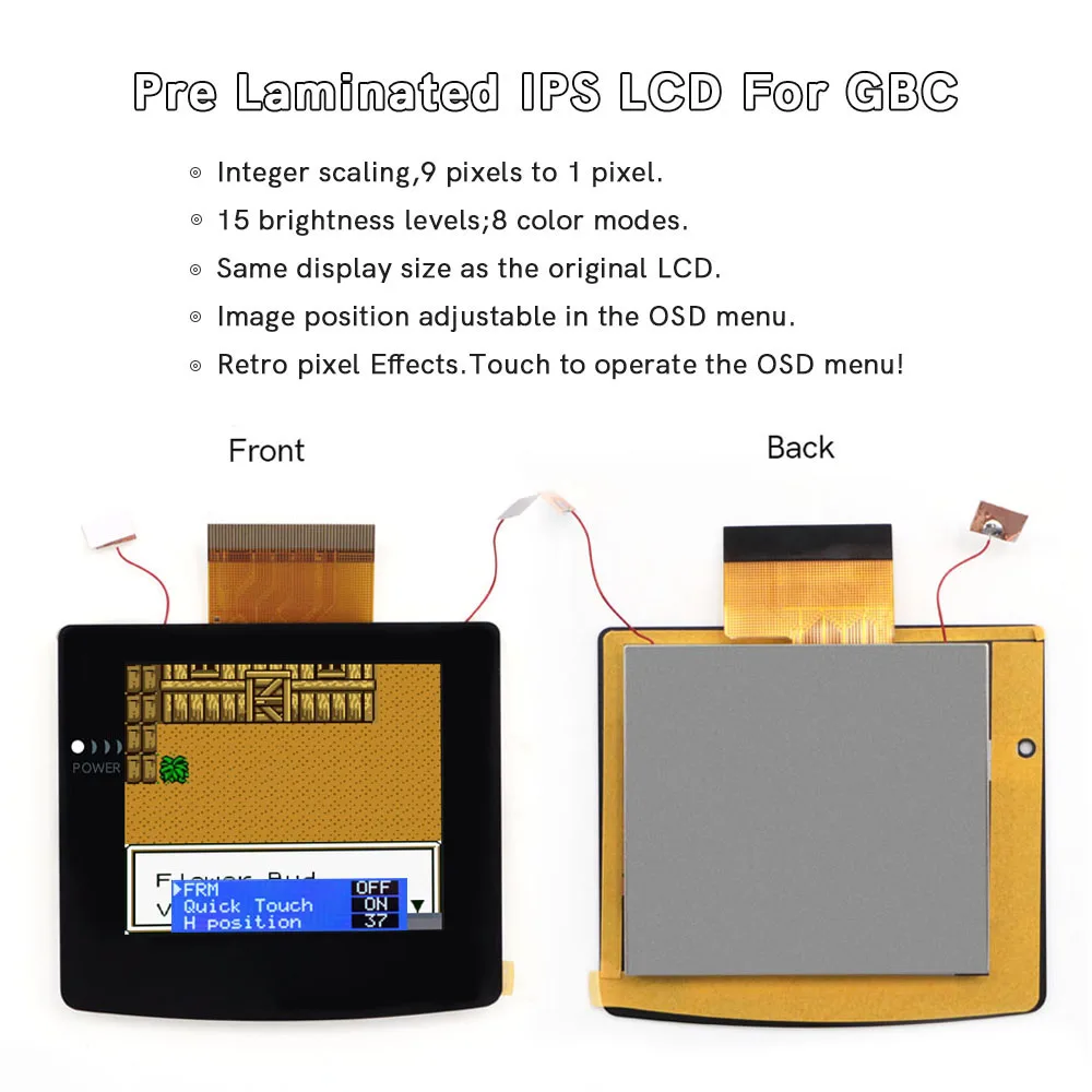 GBC مغلفة 2.45 "LCD IPS شاشة الإضاءة الخلفية عدة دعم بكسل عرض قائمة OSD ل Gameboy اللون الإسكان قذيفة