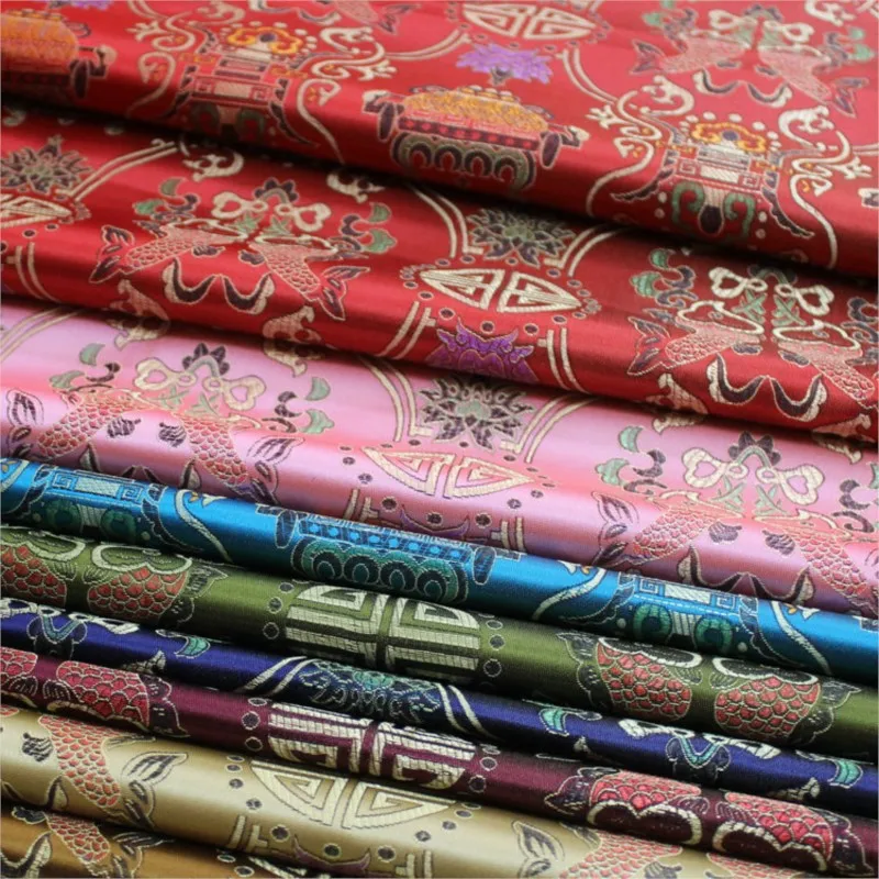 

Chinese-style cheongsam film and television Hanfu decorative handicrafts jacquard weaving brocade silk double fish fabric