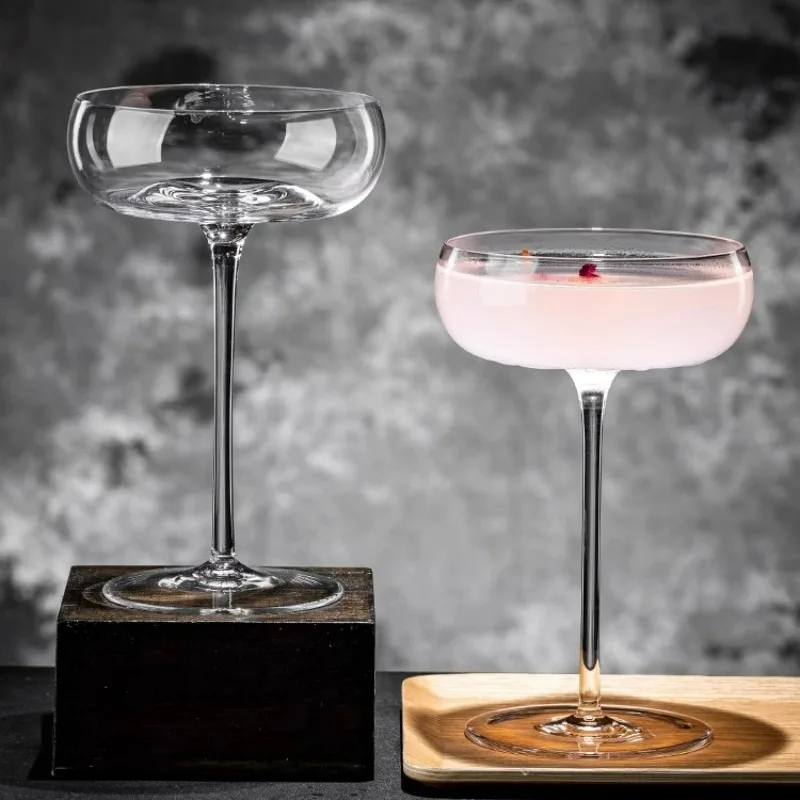 2Pcs Big Belly Cocktail Glasses Cups Transparent Champagne Glass Goblet Martini Glass Cup Creative Concave Bottom Tower Cups