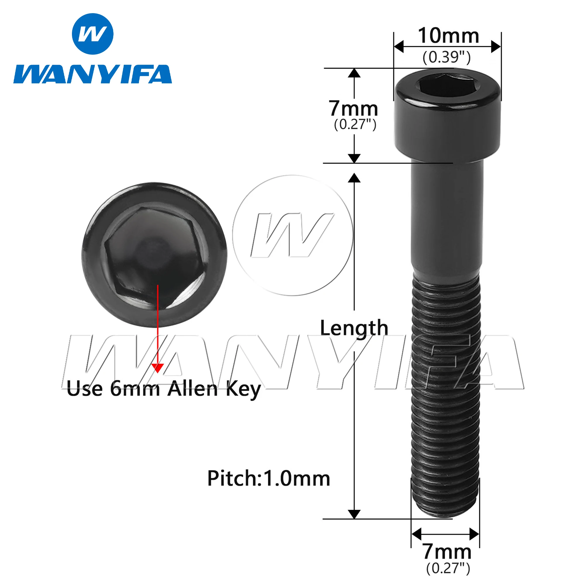 Wanyifa 6pcs Titanium Bolts M7x20 25 30 32 35 40 43 45 50mm Socket Cap Hex Allen Head Ti Grade 5 Screws for Bike Motorcycle Car