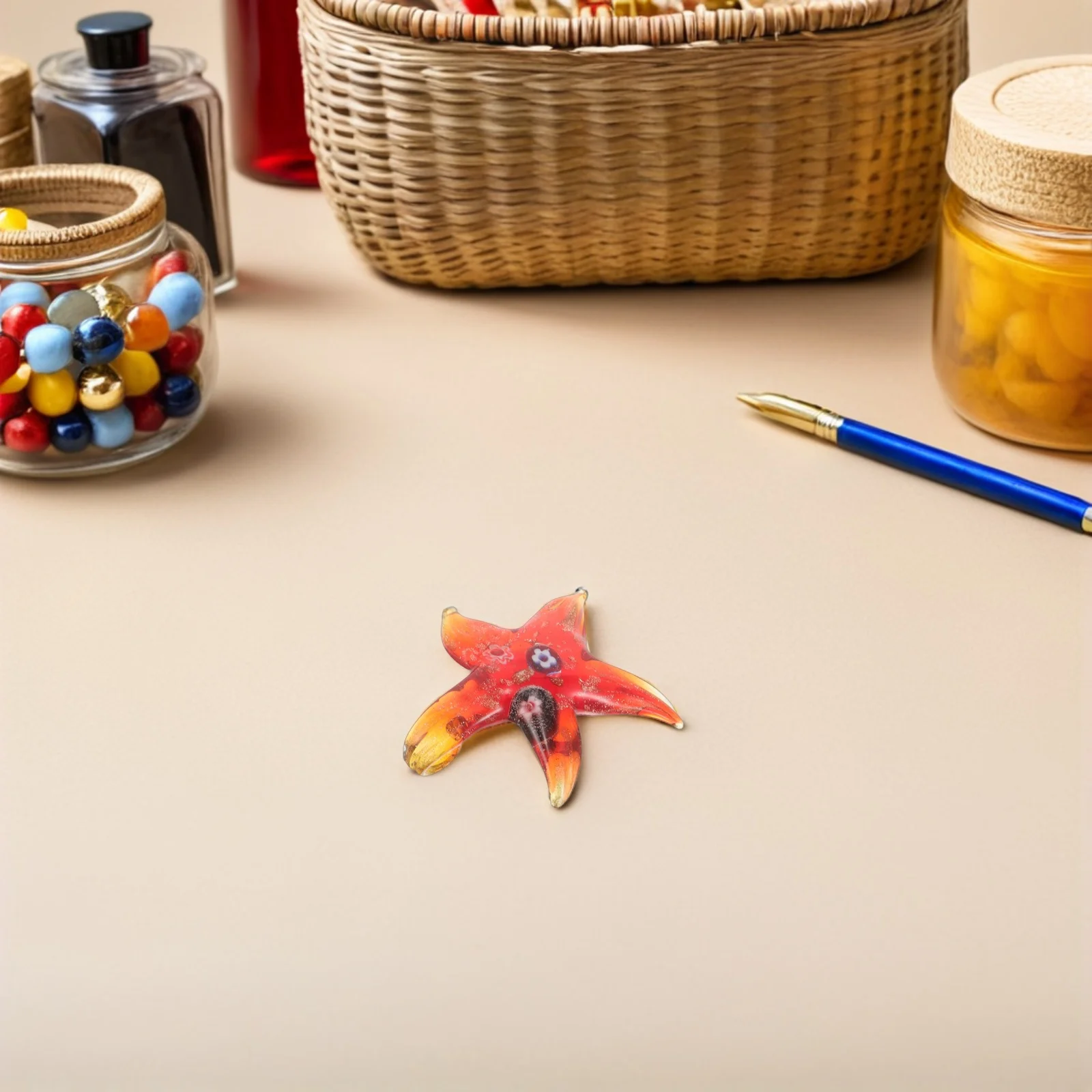 

3Pcs Star Fish Glass Pendant Nautical Ocean Painting Lightweight Summer Beach Theme Home Office Decoration Gift
