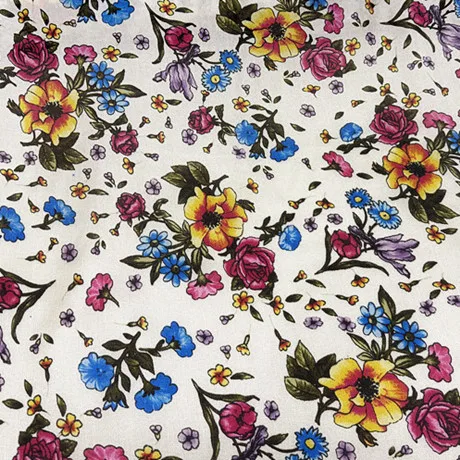 

2M/3M/5M floral printed fabric silk White background plant flower sherry yarn mulberry clothing dress breathable thin summer