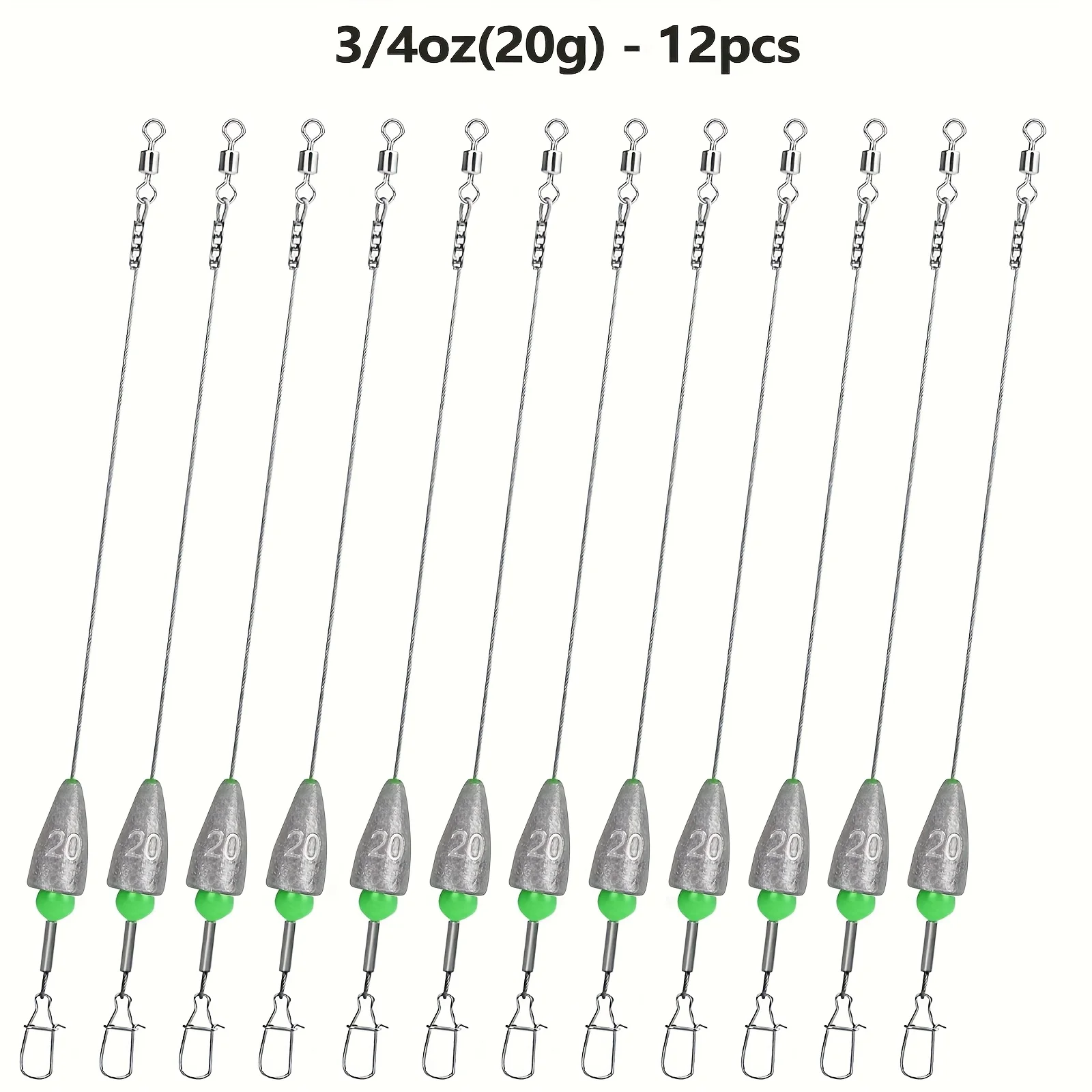 12 Stück Carolina Rig Bass-Angelvorrichtungen, vorgebundene Angelvorfächer mit Sinker-Gewichten, vorgefertigte Catfish-Bass-Carolina-Rigs