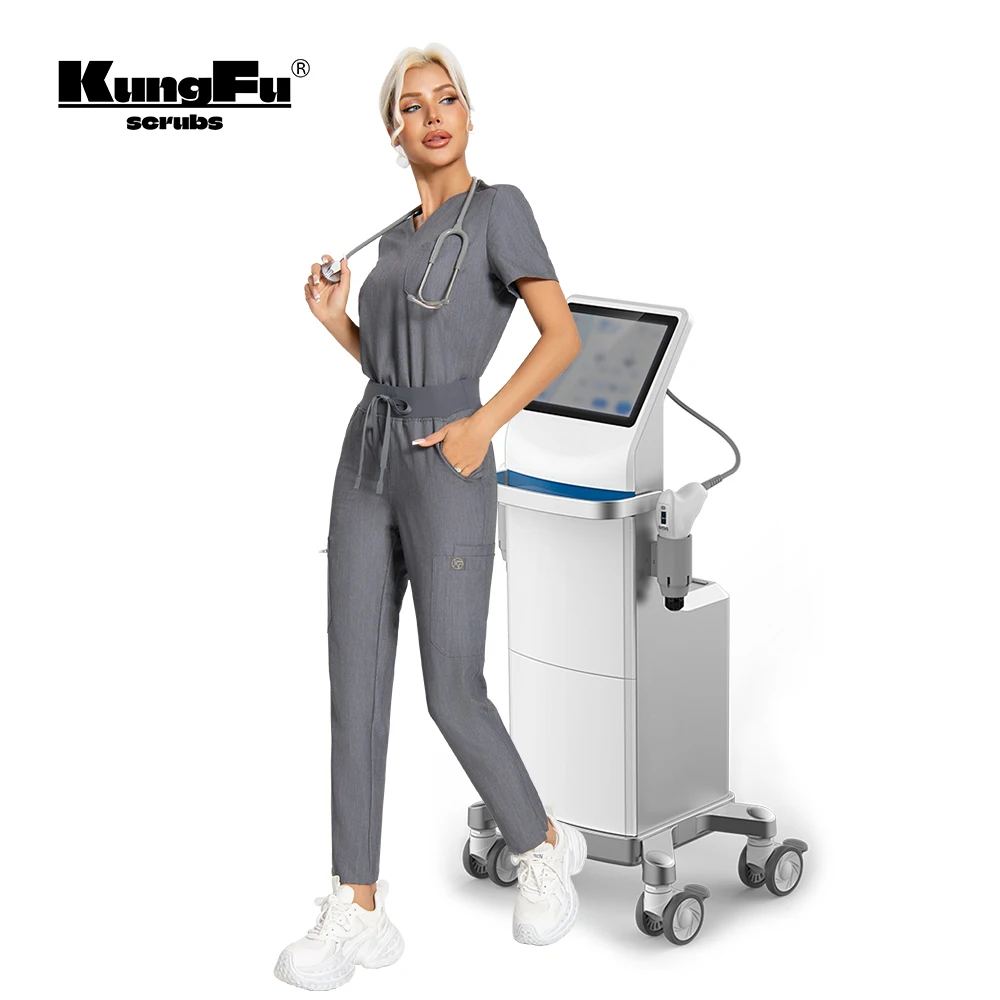 KUNGFU SCRUBS Women's Nursing Clothes Clinic Nurse Scrubs Suit V-neck Fitted Top Pants Medical Uniform Set Made of Soft Fabric