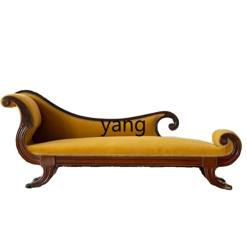 

YJQ retro solid wood carving flower concubine chair fabric medieval living room beauty couch reclining chair