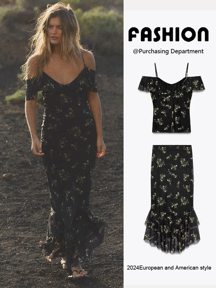 

Модный женский комплект из топа и юбки с прямым воротником и высокой талией, Новое поступление лета, шелковая сетчатая юбка, комплект из двух предметов