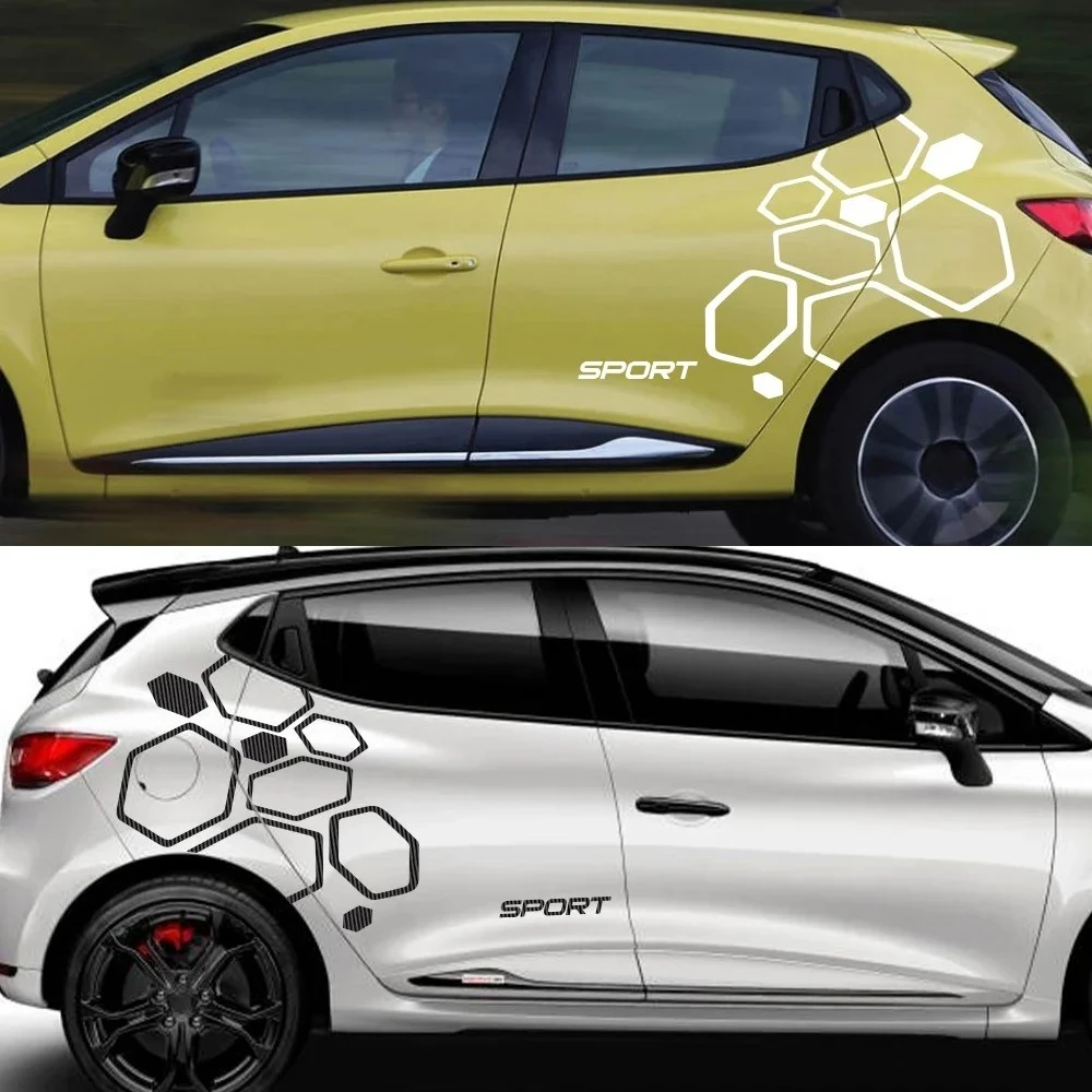 

Creative Sport Stripes Car Body Door Side Sticker For-Renault Clio Polygons Geometry Graphic DIY Vinyl Decal Tuning Accessories
