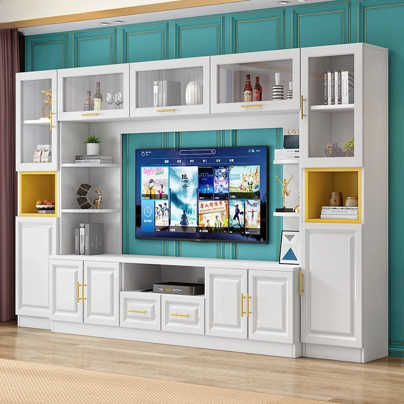 Solid wood large capacity large storage high value home living room integrated background wall TV cabinet