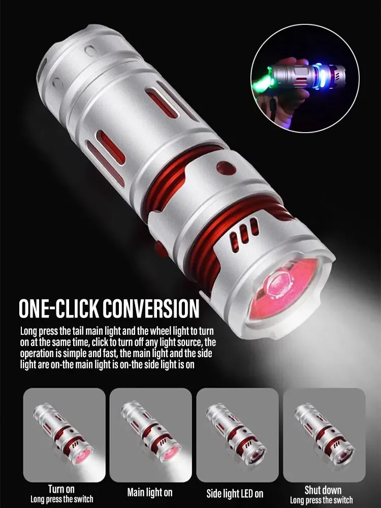 Rechargeable High Power LED Flashlight Camping Torch Equipped with Decompression Rotatable Gyro Suitable for Outdoor,Adventure