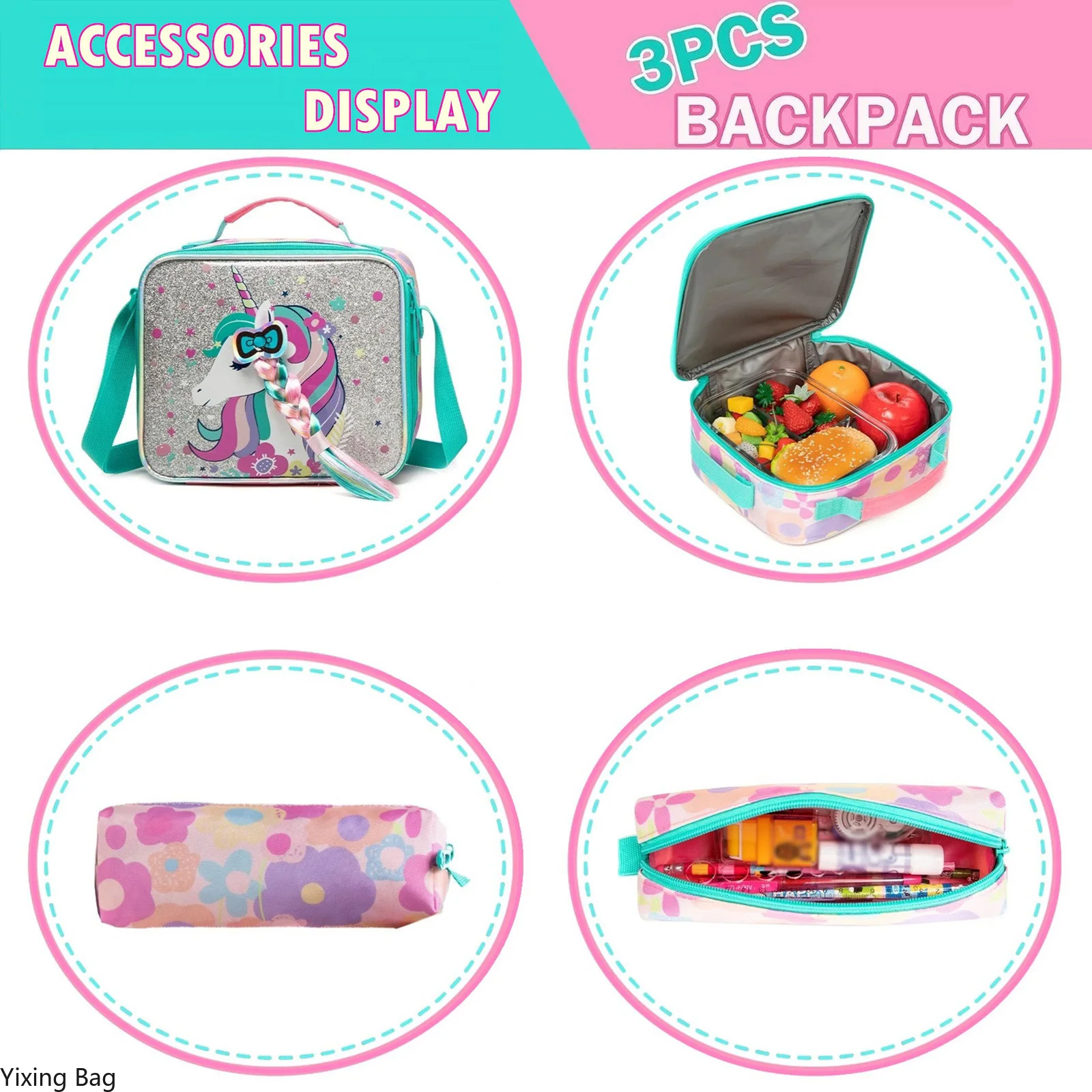 Girls Backpack Set Cute School Backpack Combo for Elementary Student Lightweight Durable Bookbag Back To School Perfect Gift