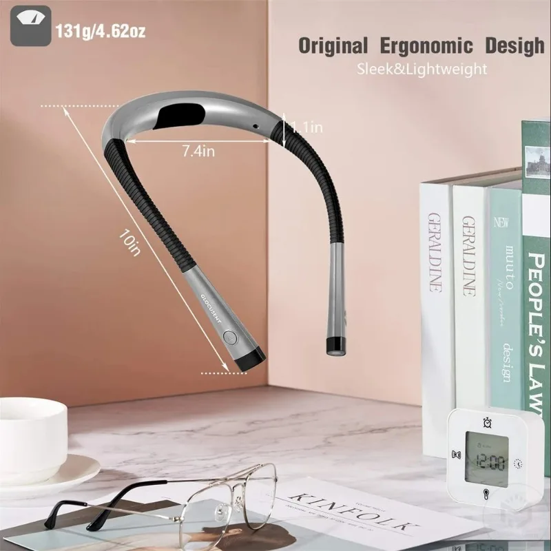 Luz LED Neck Reading, USB Recarregável, Luz de leitura na cama, 3 Brilho, Luz livro ajustável, 3 cores