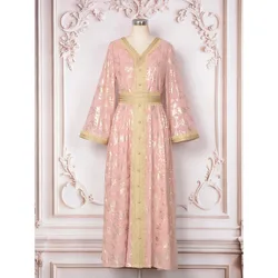 Caftan Long Dress Belt Party Evening Dubai Islamic Clothing Muslim Eid Woman Abaya Ramadan Belt Party Dresses Elegant Jalabiya
