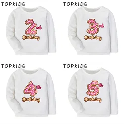 Customize Name Kids T-shirts Donuts My 1 2 3 4 5 6 7 8th Years Birthday Girls Clothes Baby Children Long Sleeve T shirt Present