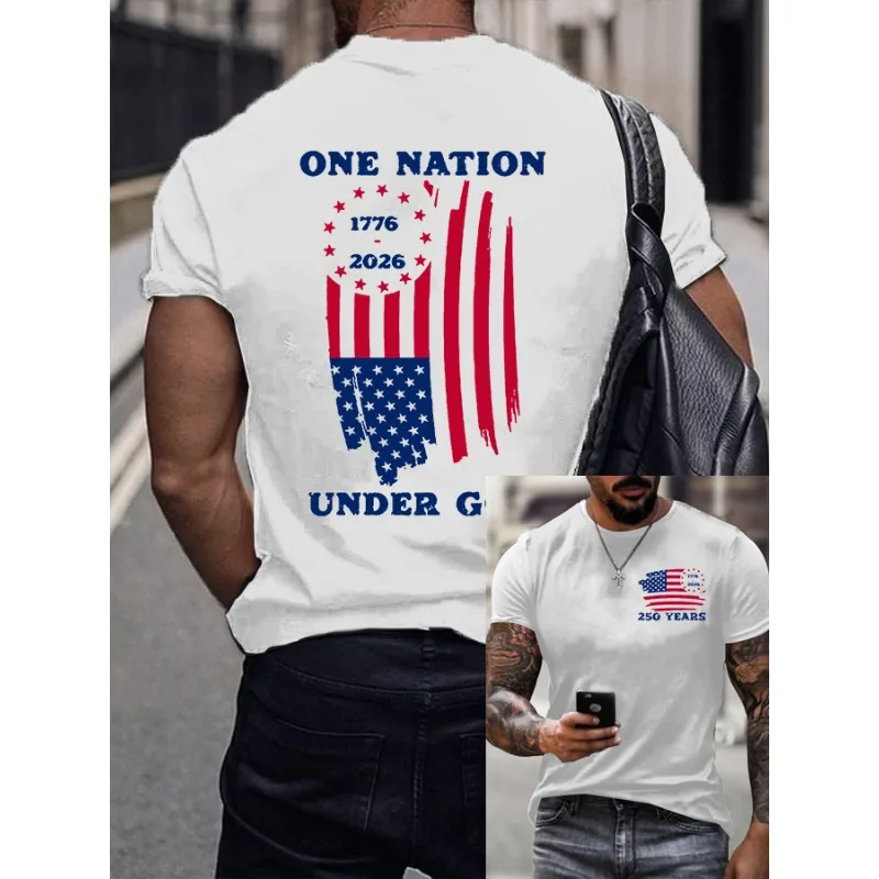 ilstile 2026 New USA 250 Years One Nation Under God Men's Print T-Shirts Summer Short Sleeve Casual Daily Tops Round Neck Tees