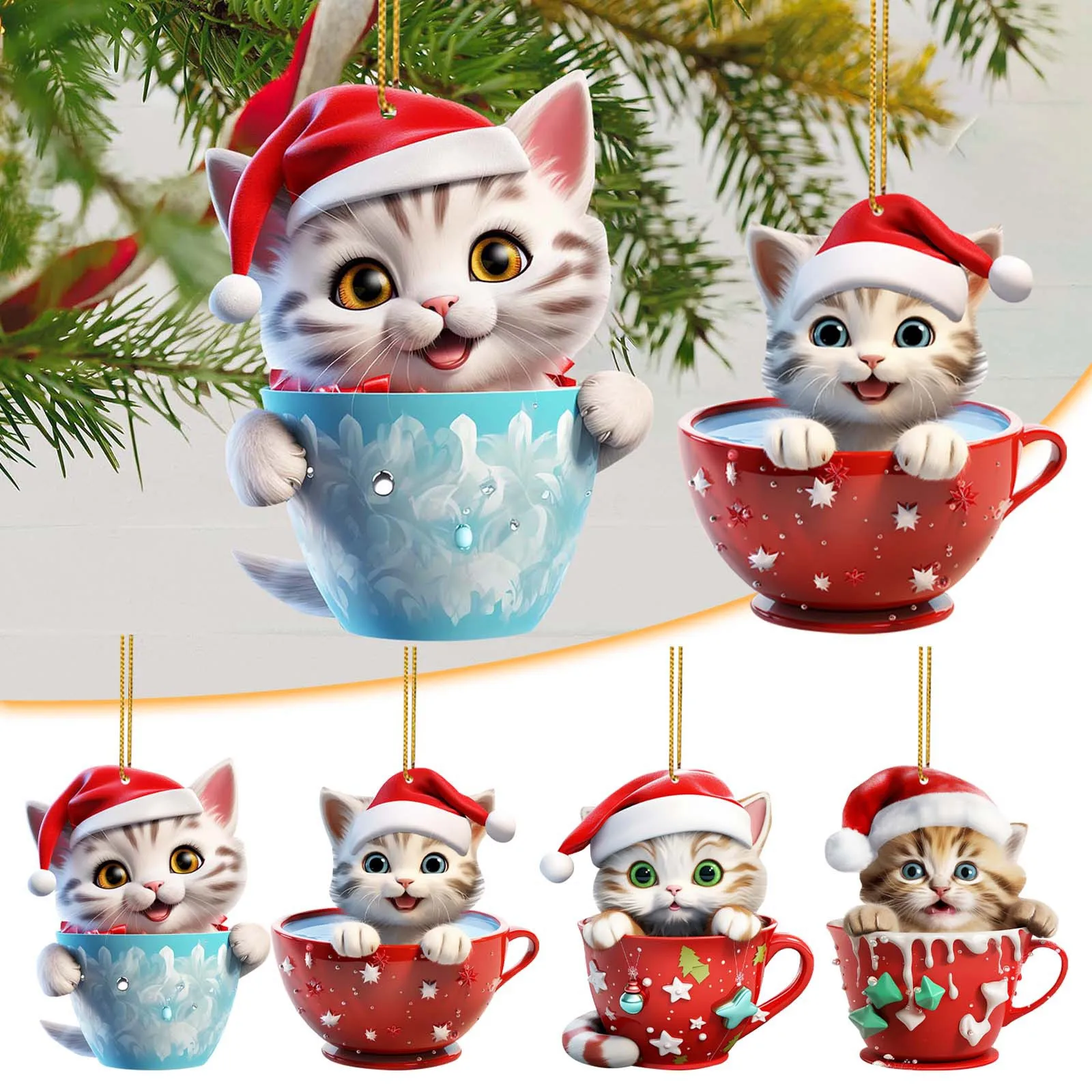 Christmas Home Room Decoration Cute Cup Cat Pendant Christmas Tree Pendant Car Pendant Bag Pendant Navidad Liquidaciones Ofertas