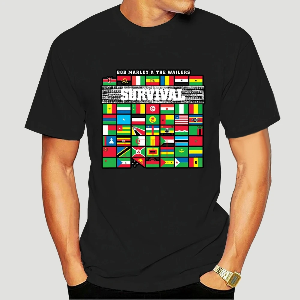 Bob Marley Survival Rockn Roll Heren O-Hals Digitaal Bedrukte Shirts