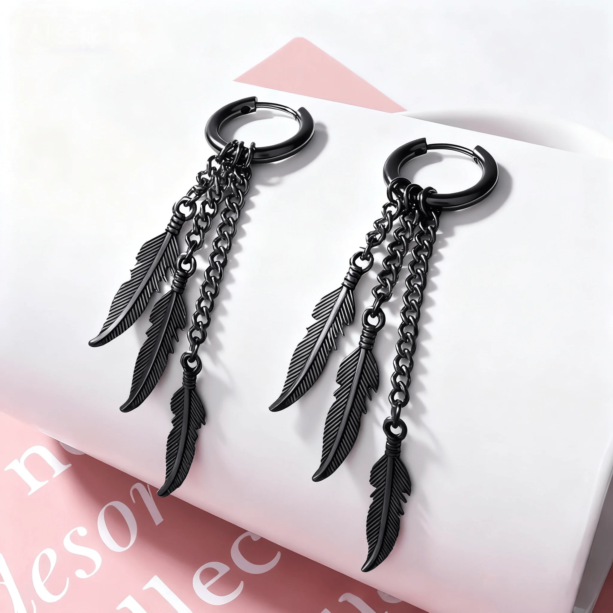 1-10 زوج خمر ريشة ليف وعاء من الستانليس ستيل الأسود ثقب هوب أقراط للسيدات اليومية العصرية Huggie مجوهرات 2025 جديد Y2K #4