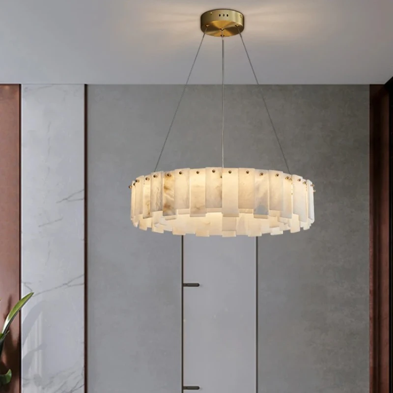 

Postmodern Luxury Natural Marble Pendant Lamp Circular Living Dining Room Bedroom Villa Cafe Hanging Lights Fixtures Decoration