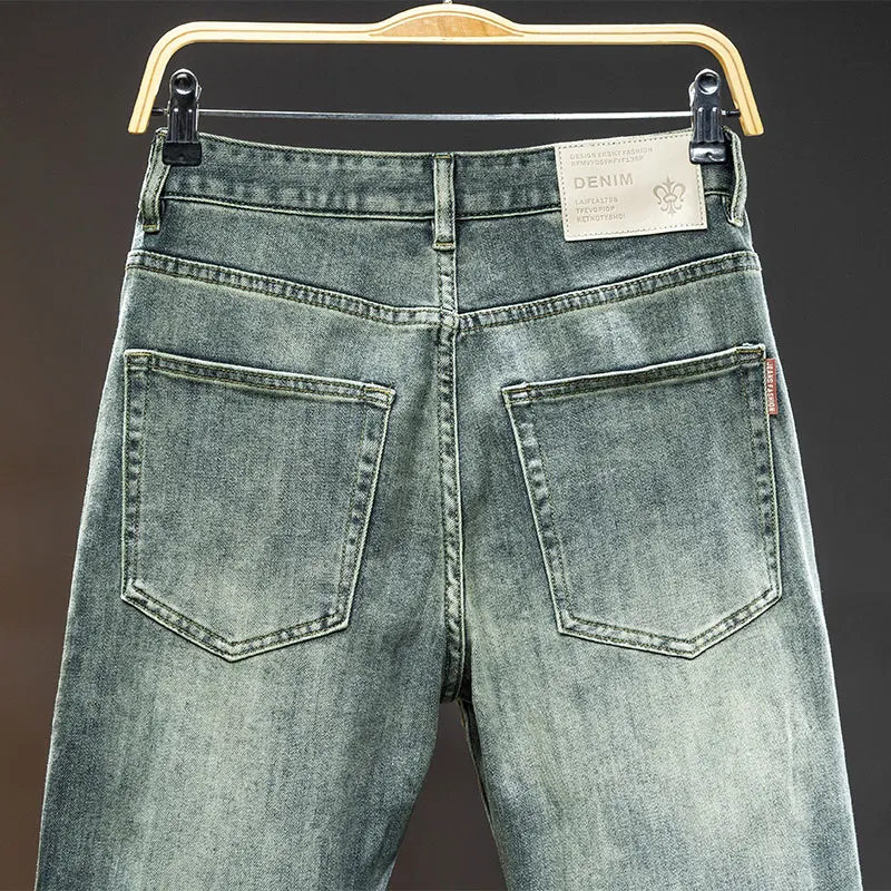 Pantalones vaqueros Retro azules para hombre, Vaqueros sencillos a juego, a la moda, nostálgicos, lavados, ajustados al tobillo, 2024