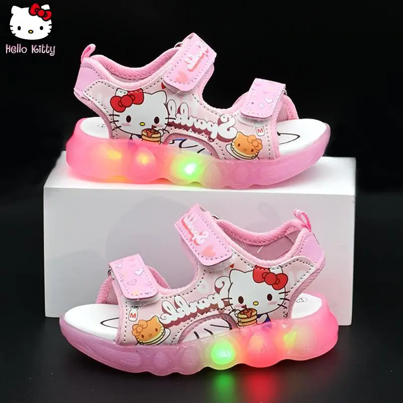

Hello Kitty Summer Sanrio New Children's Electric Sandals Kawaii Cartoon Korean Anime Beach Shoes Comfortable Soft Sole Sweet