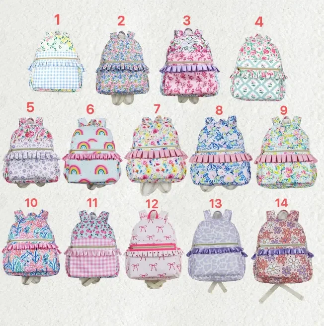 

Kids Backpack - Plaid Floral Print Waterproof School Bag with Zipper, Cute Ruffle Toddler Backpack for Boys & Girls, Kindergart