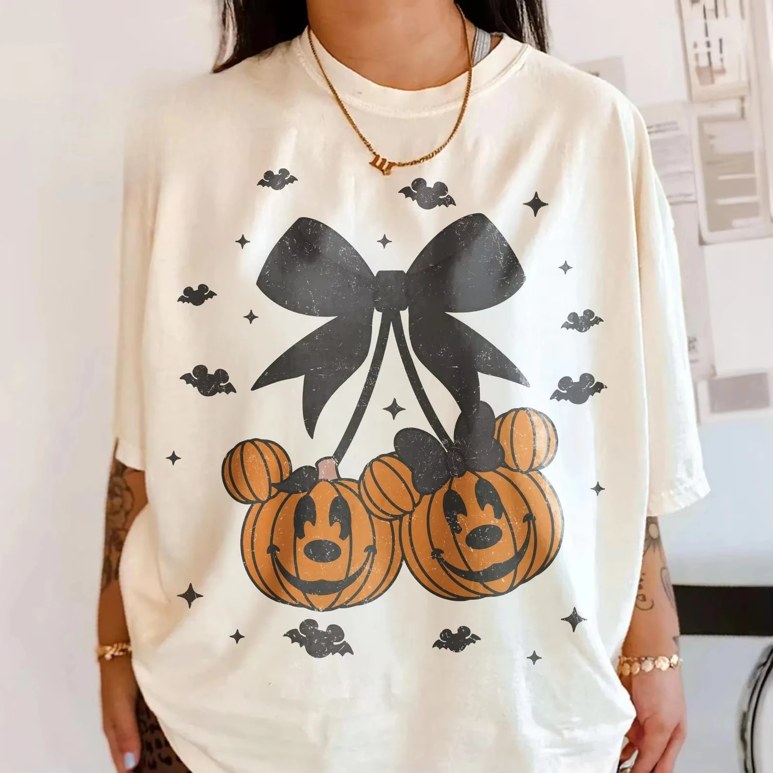 2026 Halloween New Family Clothing Cotton T-shirt Pumpkin Mouse Printed T-shirt Men and Women Holiday Leisure T-shirt