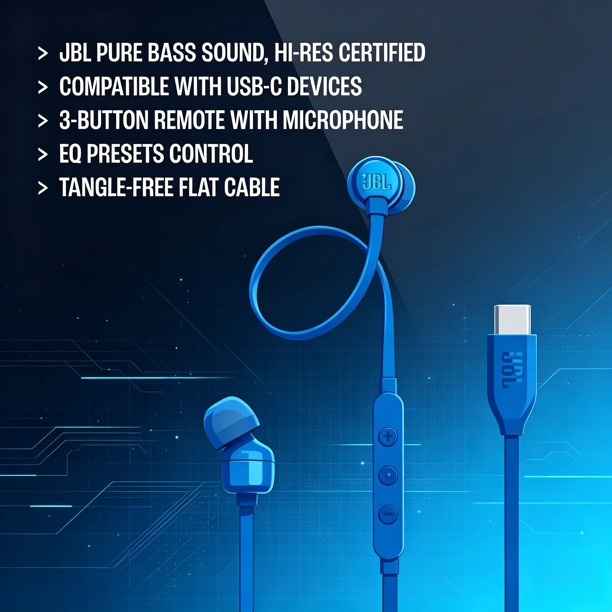 JBL Tune 310C - Wired Hi-Res in-Ear Headphones, Tangle-Free Flat Cable, 3-Button Remote with Microphone,Game headphones with mic view 6