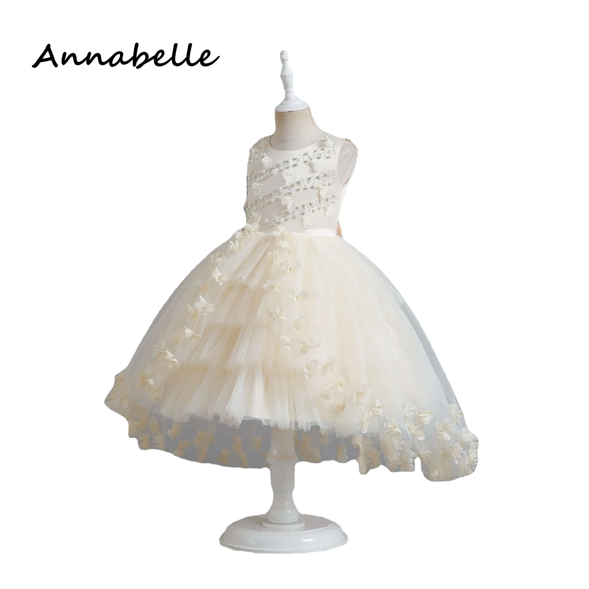 Annabelle Flower Girl Princess Dress Baby  Girl Ceremony Birthday Short Sleeved Round Neck For Wedding Party Bridesmaid Dress